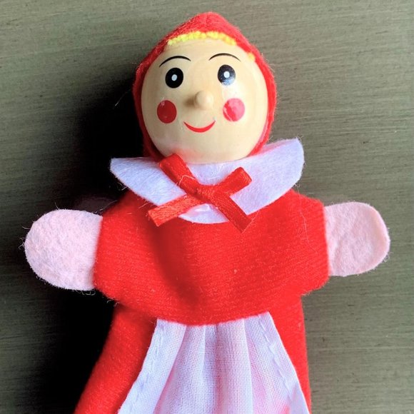 Set/4 Little Red Riding Hood Hand Painted Wood Cloth Finger Puppet Puppets New - Picture 2 of 10